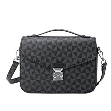Imagem de CHENFANS Bolsas transversais femininas bolsas de ombro de couro da moda bolsas clássicas de grande capacidade bolsas de designer, Preto