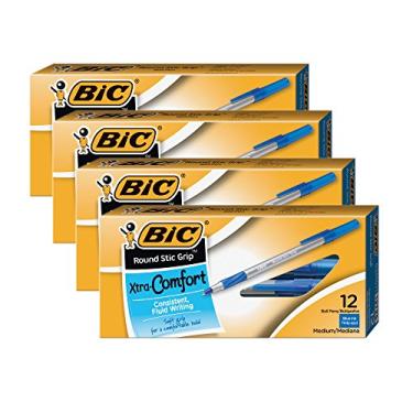 Imagem de Pacote com 4 canetas esferográficas BIC Xtra-Comfort com aderência arredondada. Azul.