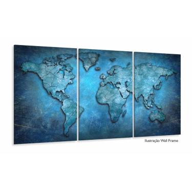 Imagem de Quadro Mapa Mundi Antigo Azul Decorativo Sala Quarto 125x60