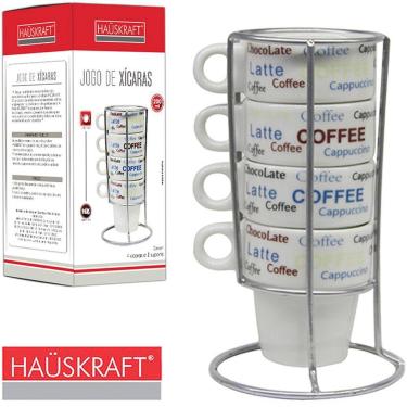 Imagem de Jogo De Xicara Coffee De Porcelana 4 Pecas 200Ml Suporte