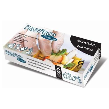 Imagem de Luva Plástica ProtFood Premium Preta Tam G c/ 100un Blue Sail