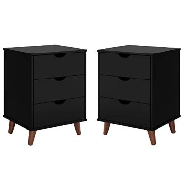 Imagem de Conjunto 2 Mesa de Cabeceira Grécia Plus com 3 Gavetas (Preto)