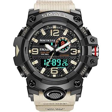 Imagem de Relógios Militares Masculinos, Relógios Analógicos e Digitais Masculinos, Relógios Esportivos, Relógios LEDs à prova d'água Relógios Casuais Digitais de Luxo (Cáqui)