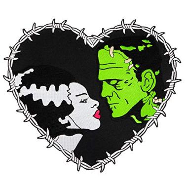 Imagem de Emblema Universal Monsters Frankenstein & Bride Coração bordado de ferro nas costas
