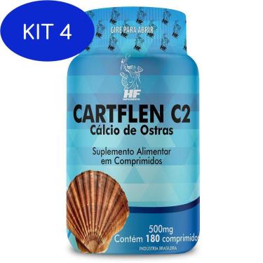 Imagem de Kit 4 Cartflen C2 Calcio Ostras 500Mg 180 Capsulas Hf