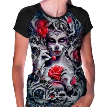 Imagem de Camiseta Raglan Baby Look  Caveira Mexicana Skull Ref:99 - Smoke