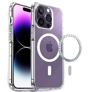 Imagem de Sonvicty Life Capa magnética transparente para iPhone 14 Pro, [resistente ao amarelo] [testado em nível MIL] PC rígido com bordas macias, capa de telefone cristalina compatível com acessórios MagSafe e carregamento, 15,1 cm