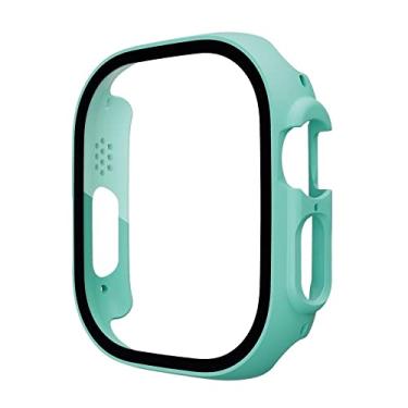 Imagem de JWTPRO Capa de vidro para Apple Watch case 49mm acessórios protetor de tela de PC em toda a volta capa temperada Apple Watch Ultra case (cor: azul ciano, tamanho: ultra 49mm)