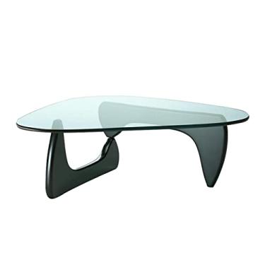 Imagem de Mesa de centro design nórdico criativo vidro temperado redondo mesa de centro simples triângulo luz luxo mesa de centro de madeira (cor: b)