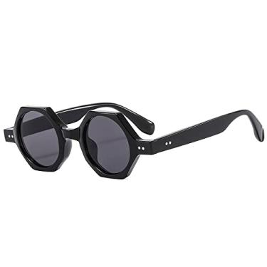 Imagem de Óculos de sol redondos moda hexágono mulheres homens armação de plástico gradientes lente vintage festa estilo praia óculos de leopardo UV400, C1, tamanho único