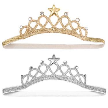 Imagem de Beaupretty 2 peças Tiara Tiara coroa menina tiara faixa de cabelo princesa (prata + ouro)