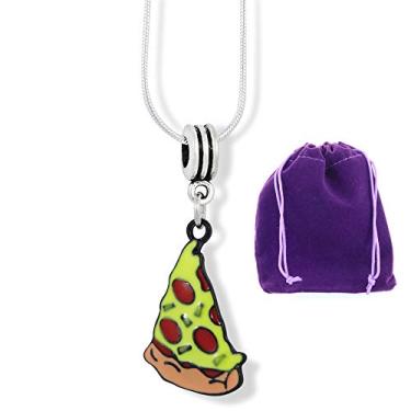 Imagem de Colar com pingente de esmalte colorido de pizza