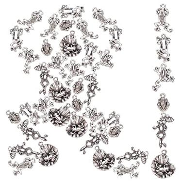 Imagem de SUNNYCLUE 1 caixa 108 peças 6 estilos amuletos de sapo a granel banhado a prata antiga liga animal pingentes estilo tibetano guarda-chuva folha de lótus para fabricação de joias berloques brincos pulseiras artesanato achados, Metal