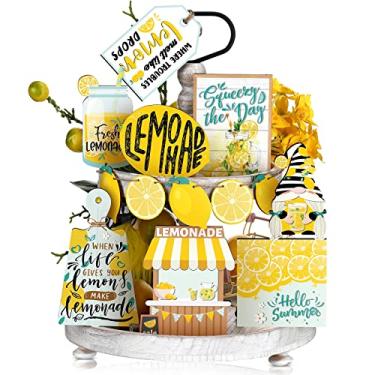 Imagem de Qunclay 13 peças de bandeja em camadas de limão fresco decoração de madeira limonada temática decoração de casa casa de fazenda mesa de verão placa de limonada de madeira rústica para cozinha sala de estar presentes de festa