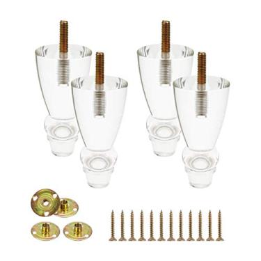 Imagem de Geesatis 4 peças pernas redondas afuniladas transparentes para móveis de acrílico pernas pés de vidro para estante com parafusos de montagem e porca em T, altura 100 mm / 4 polegadas