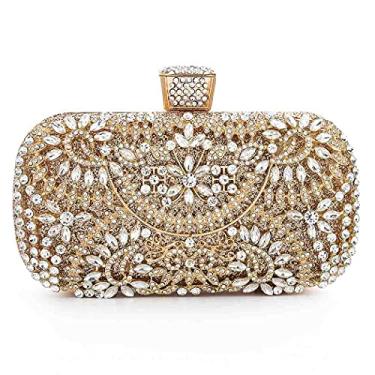 Imagem de GKPLY Bolsa Feminina de Cristal para Noite de Casamento Bolsa de Casamento strass Festa de Formatura(Ouro)