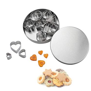 Imagem de Conjunto de formas de mini cortador de biscoito – 24 peças de moldes pequenos de metal de aço inoxidável – flor, coração, estrela, formas geométricas – cortado, pastel, bolo de musse e argila, 24 Pcs