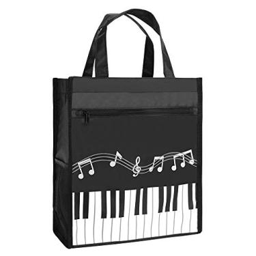 Imagem de Rinastore BestSounds Bolsa de mão de tecido Oxford impermeável com teclas de piano para crianças e estudantes (preto), Preto-Grande-1, Black-Large-1
