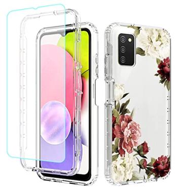 Imagem de Tothedu Capa de telefone para Galaxy A03S, capa Samsung A03S SM-A037U com protetor de tela de vidro temperado, capa protetora de corpo inteiro com padrão floral transparente bonito para Samsung Galaxy A03S (flor)