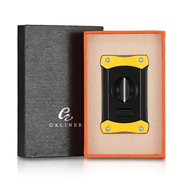 Imagem de Yajun Cortador de charuto de aço inoxidável Guilhotina afiada com perfuradores Ferramenta de charuto multifuncional portátil com caixa de presente, amarelo