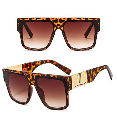 Imagem de Óculos de sol quadrados grandes retrô designer de luxo feminino clássico armação preta óculos de sol exclusivo trança de metal óculos feminino, marrom leopardo, tamanho único