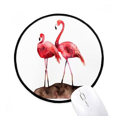 Imagem de Mouse pad Flamingo Couple Red Love Desktop Office Tapete redondo para computador