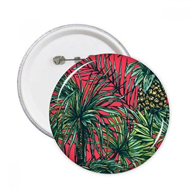 Imagem de Broche redondo de folha de abacaxi céu vermelho alfinetes de crachá botão decoração acessório 5 peças