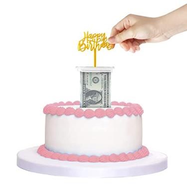 Imagem de The Money Cake - Money Cake Pull Out Kit Includes 1 Money Box 1 Plastic Roll 50 Transparent Bag Connected Pocket, and Happy Birthday Cake Topper for Birthday Parties