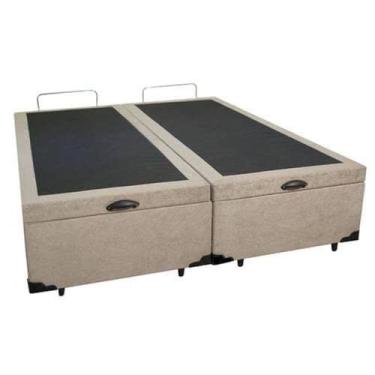 Imagem de Cama Box Com Baú Bipartido Queen size Suede Bege Real comfort