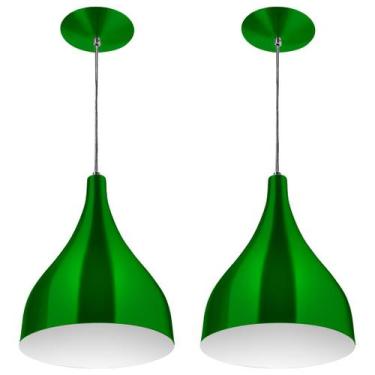 Imagem de Kit 2 Pendentes Gota Média Alumínio 30cm Verde Metálico - Marryluz