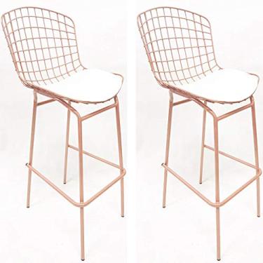 Imagem de Kit 2 Banquetas BERTÓIA cor Rosê assento branco tubular altura 70cm - Poltronas do Sul