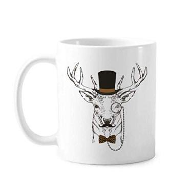 Imagem de Chapéu de cervo de barba suave estilo britânico gravata borboleta caneca de cerâmica café porcelana louça