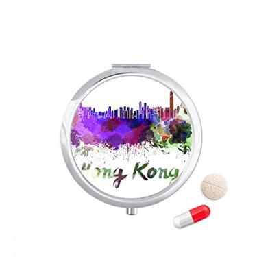 Imagem de Caixa de comprimidos em aquarela Hong Kong China City com compartimento para armazenamento de medicamentos