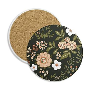 Imagem de Porta-copos de cerâmica com tinta de plantas e flores selvagens, suporte para caneca, pedra absorvente para bebidas, presente de 2 peças