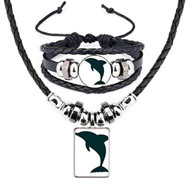 Imagem de Blue Ocean Docile Lindo conjunto de joias de couro golfinho