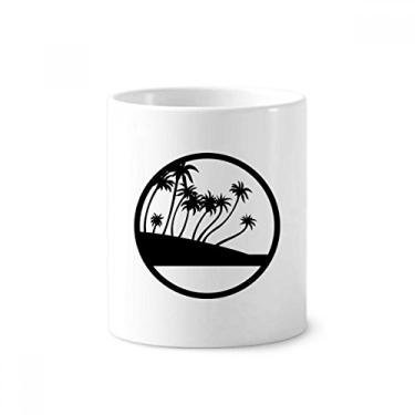 Imagem de Suporte de caneta de escova de dentes de praia com planta de coqueiro, preto, suporte de cerâmica, copo de lápis