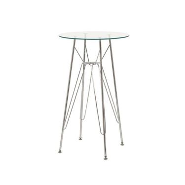 Imagem de Mesa Eames Bistrô Alta Ferro Eiffel Cromada com Tampo de Vidro Redondo 60cm