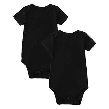 Imagem de DEFAHN 2 peças macacão de bebê de bambu unissex Onsies sólido manga curta body para bebê 0-24 meses, Preto, 12-18 Meses