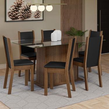 Imagem de Conjunto Sala de Jantar Mesa Tampo de Vidro 6 Cadeiras Rustic/Preto Yolanda Madesa