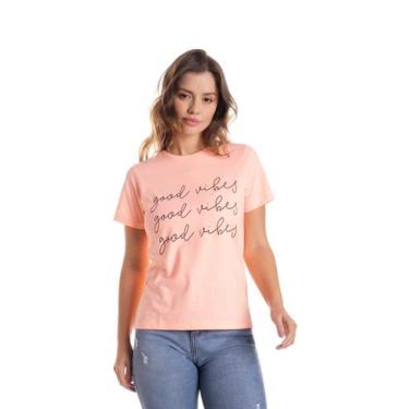 Imagem de Camiseta Feminina Plus Size Laranja Neon Good Vibes - Spazio Henri