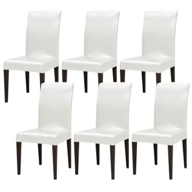 Imagem de Capas de couro para cadeiras de jantar, capas de cadeira extensíveis, macias, à prova d'água, protetor de cadeira, para sala de jantar, cozinha, hotel (Color : Milky, Size : 6)