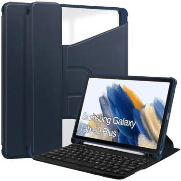 Imagem de Capa protetora para tablet Compatível com capa Samsung Galaxy Tab A9 Plus com teclado sem fio removível S Pen Holde, capa de TPU macia com visualização em vários ângulos, suspensão/despertar automátic