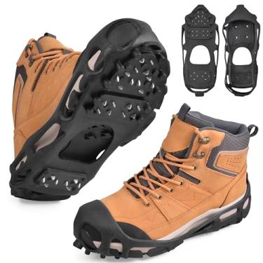 Imagem de Chuteiras de tração para neve no gelo Crampons antiderrapantes para neve caminhada na neve e no gelo, botas de caminhada de inverno para homens e mulheres, caminhadas, corrida (28 grampos de aço, tamanho M)