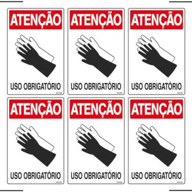 Imagem de Combo 6 Placas De Sinalização Atenção Luva Uso Obrigatório 20x30 Ekomunike - S-206 F9e