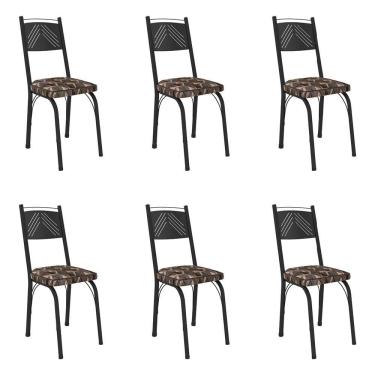 Imagem de Kit 6 Cadeiras de Cozinha Virginia Estampado Mosaico Palha Pés de Ferro Preto - Pallazio