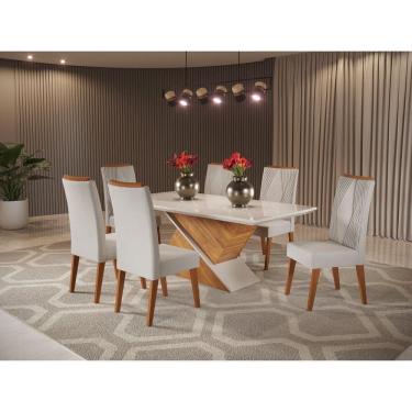Imagem de Mesa de Jantar Retangular Encantare com 6 Cadeiras Vegas Mel/Marfim/Off White