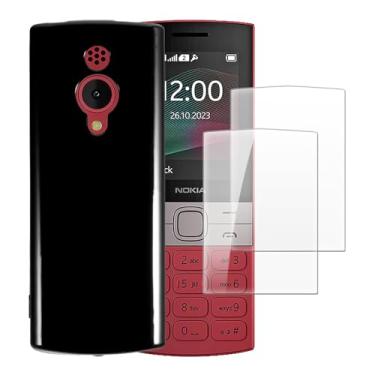 Imagem de Shantime Capa compatível com Nokia 150 4G 2023 + [2 pacotes] película protetora de tela de vidro temperado - silicone TPU flexível macio para Nokia 150 4G 2023 (2,4") (preto)