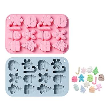 Imagem de Pacote com 2 moldes de silicone de Natal, molde de doces de chocolate de Natal 3D, moldes de vela de bolo de silicone antiaderentes para artigos de festa de aniversário, ano novo