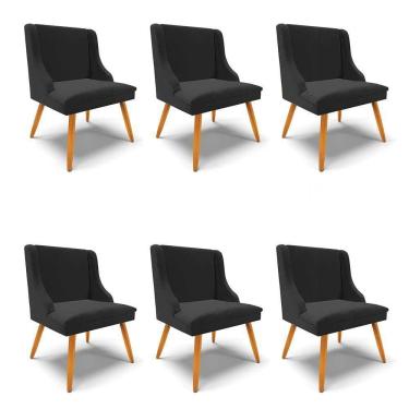 Imagem de Kit 6 Cadeiras Estofadas Para Sala De Jantar Pés Palito Lia Veludo Preto - Ibiza