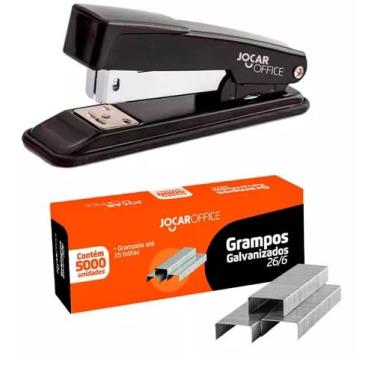 Imagem de Kit Grampeador Metal + Caixa de 5000 Mil Grampos 26/06 Galvanizados Escritório Grampeador de Folhas Preto Leonora jocar office